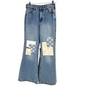 Wrangler Blue Flare Jeans with Floral Patchwork